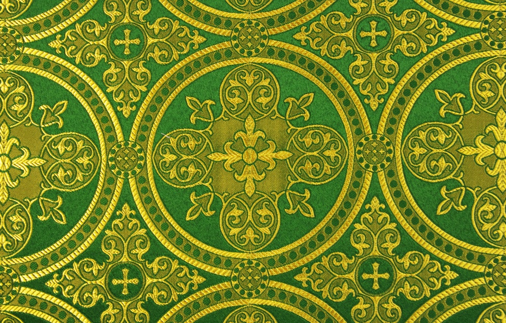 Шелк ВЛАДИМИРСКИЙ, зеленый с золотом, шир. 150 см, Рахманово