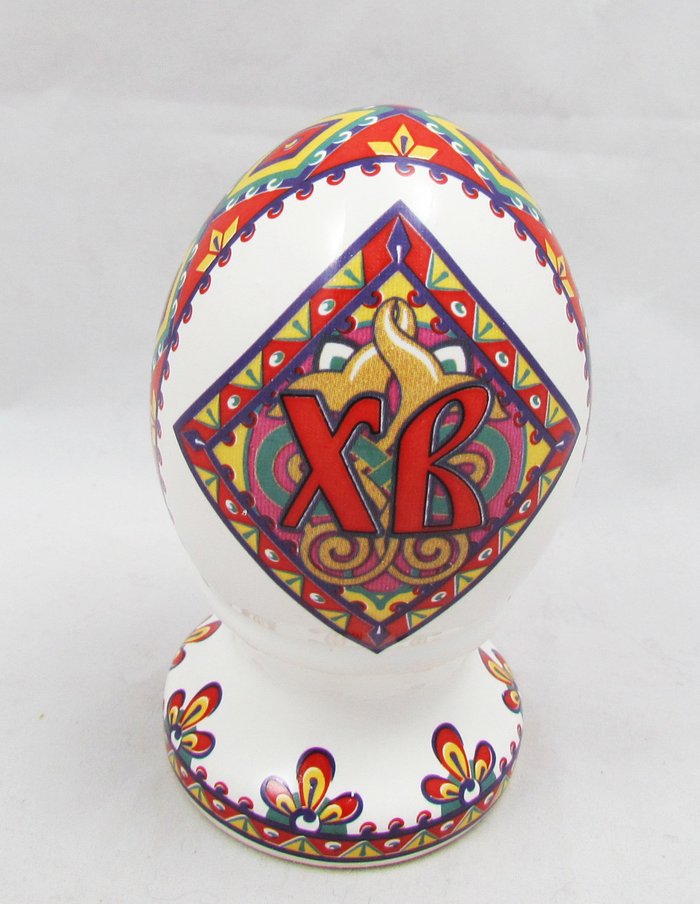 Яйцо ХВ на ножке большое литое, керамика, деколь