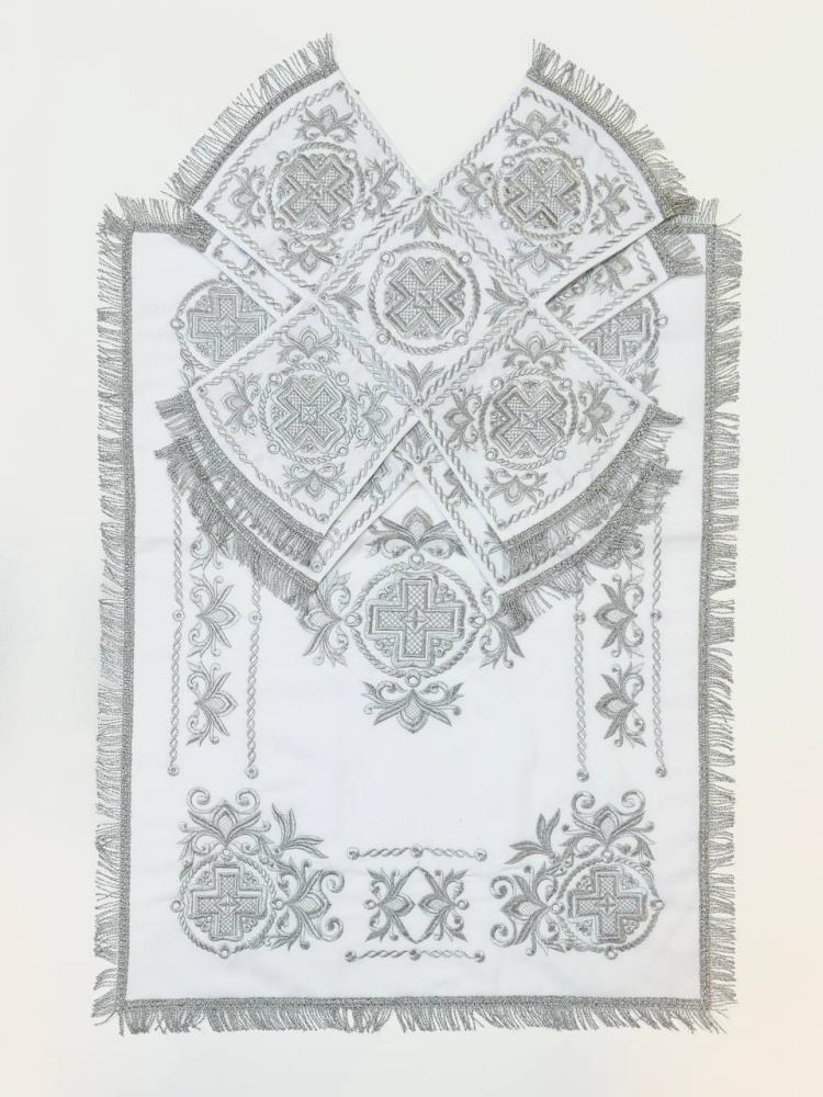 Покровцы габардин, НИКОЛЬСКИЙ, белые с серебром, вышитые