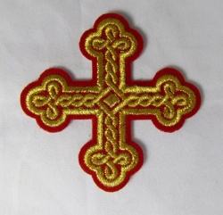 Крест 3 ОКРУГЛАЯ ПЛЕТЕНКА, красный с золотом,8-9 см