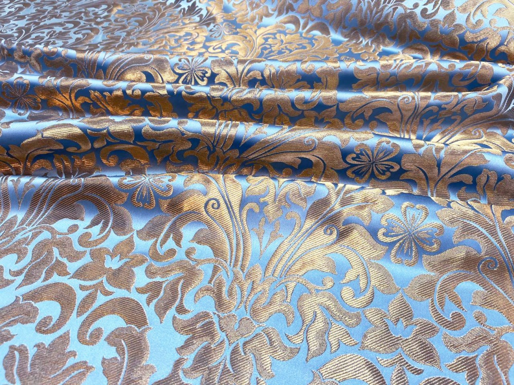 Парча КУПИНА, голубая с золотом, шир. 165 см