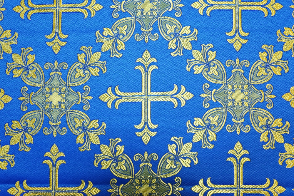 Шелк ЗЛАТОУСТ, голубой с золотом, шир. 150 см, Рахманово