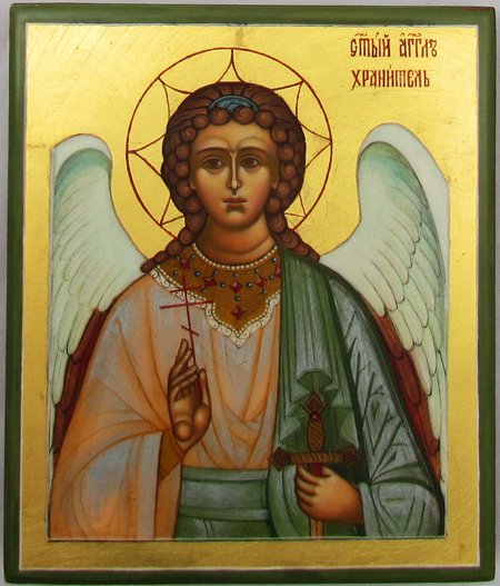 Икона Ангел Хранитель (поясная) письмо Палех 10х12 см на новой доске