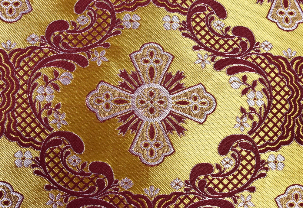 Шелк ЭЛЕОН, горчица с бордо окантовкой. 165 см
