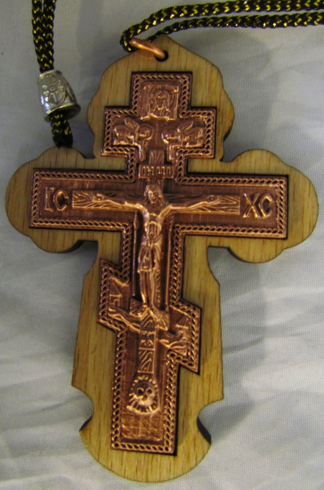 Крест автомобильный деревянный, подвесной, прямой с медным распятием, литье, 8,5х6 см