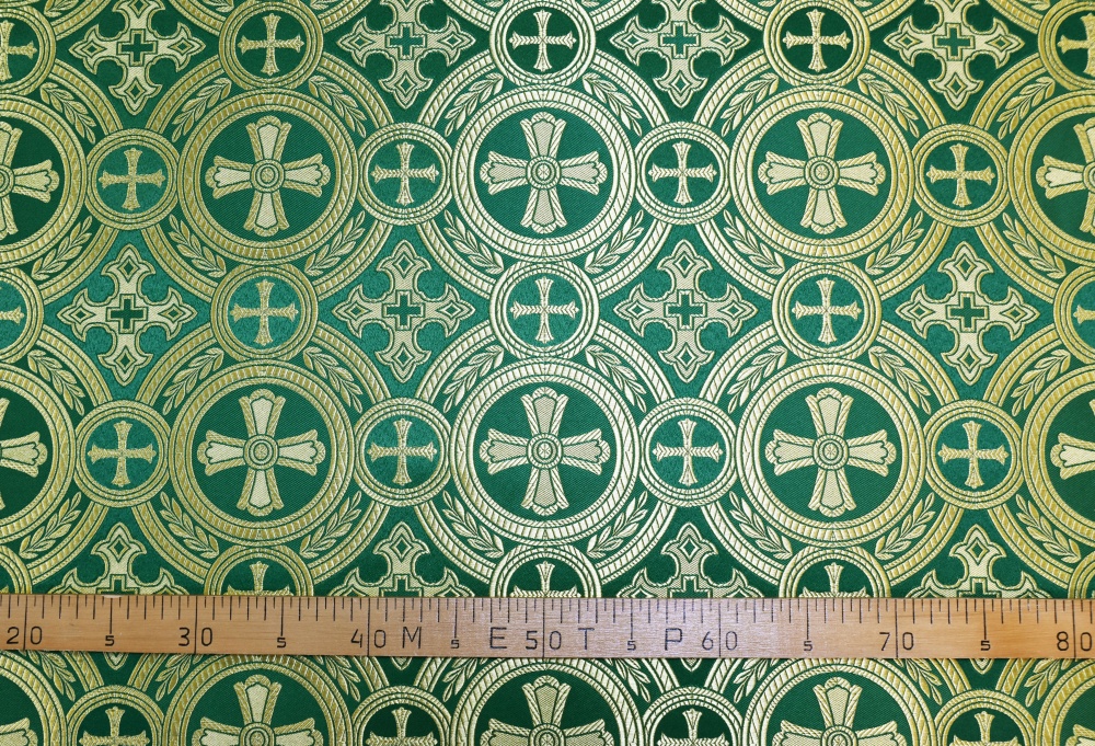 Шелк САМСОН, зеленый с золотом, шир. 150 см, Рахманово