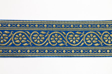 Галун ИНДИЯ Цветочный, голубой с золотом, шир. 5,5 см