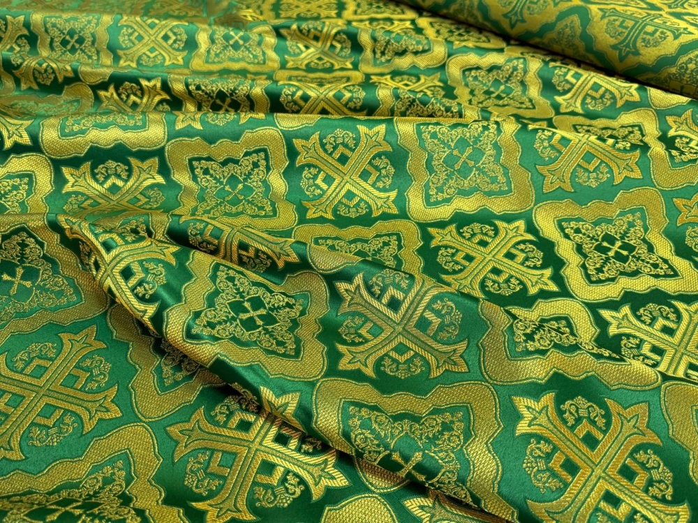 Парча ЛАДОГА, зеленая с золотом, шир. 150 см, Рахманово