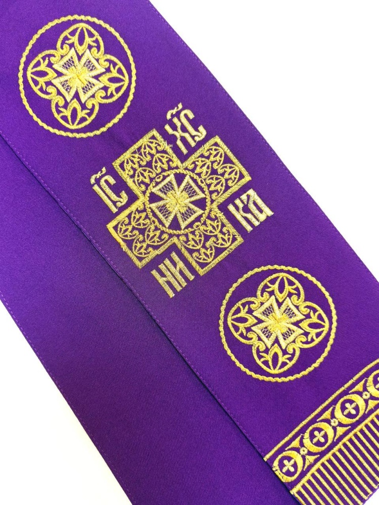 Закладка вышитая, фиолет с золотом, шир. 13 см