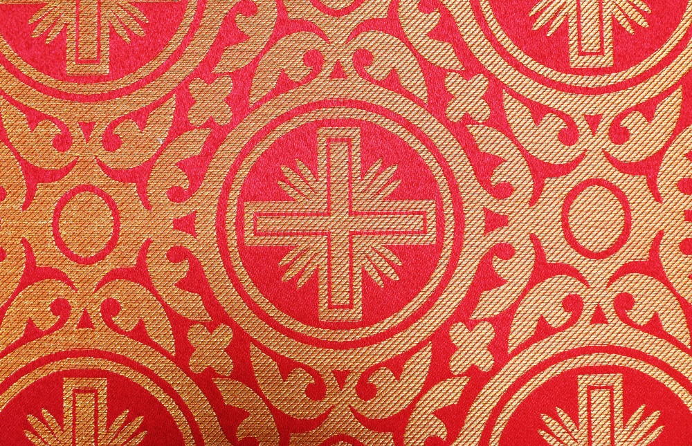 Парча ПРЕСТОЛЬНЫЙ, красная с золотом, шир. 150 см, Рахманово