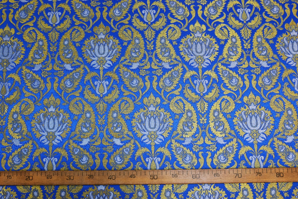 Парча ФЕНИКС, голубая с золотом, шир. 150 см, Рахманово