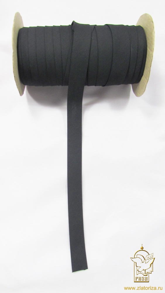 Косая бейка черная с хлопком, шир. 2 см