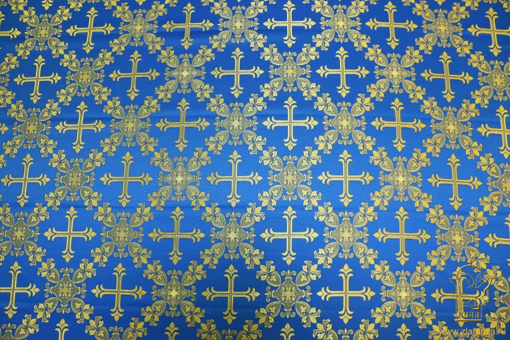 Шелк ЗЛАТОУСТ, голубой с золотом, шир. 150 см, Рахманово