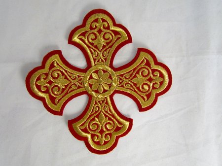Крест 1 УЗОРНЫЙ красный с золотом,14,5 -16 см