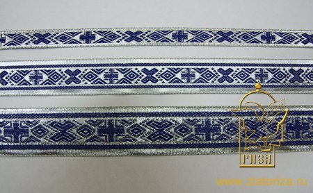 Галун РОМБ, синий с серебром, шир. 3,6 см, ИНДИЯ