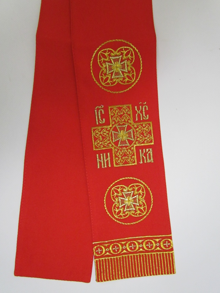 Закладка вышитая, красная с золотом, шир. 10 см