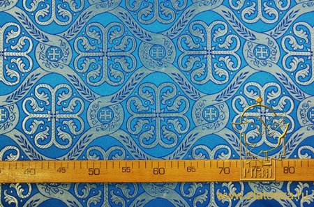 Парча РАСЦВЕТШИЙ КРЕСТ, голубая с серебром, шир. 150