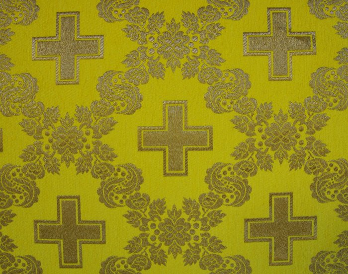 Парча шенил ЦАРСКИЙ КРЕСТ, желтая с золотом, шир. 155 см