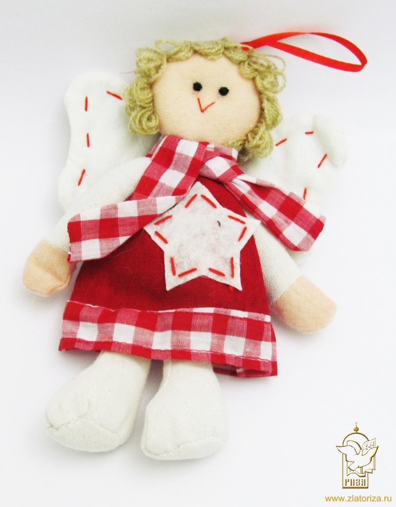Кукла Ангел в шарфике со звездой на платье, средняя, текстиль