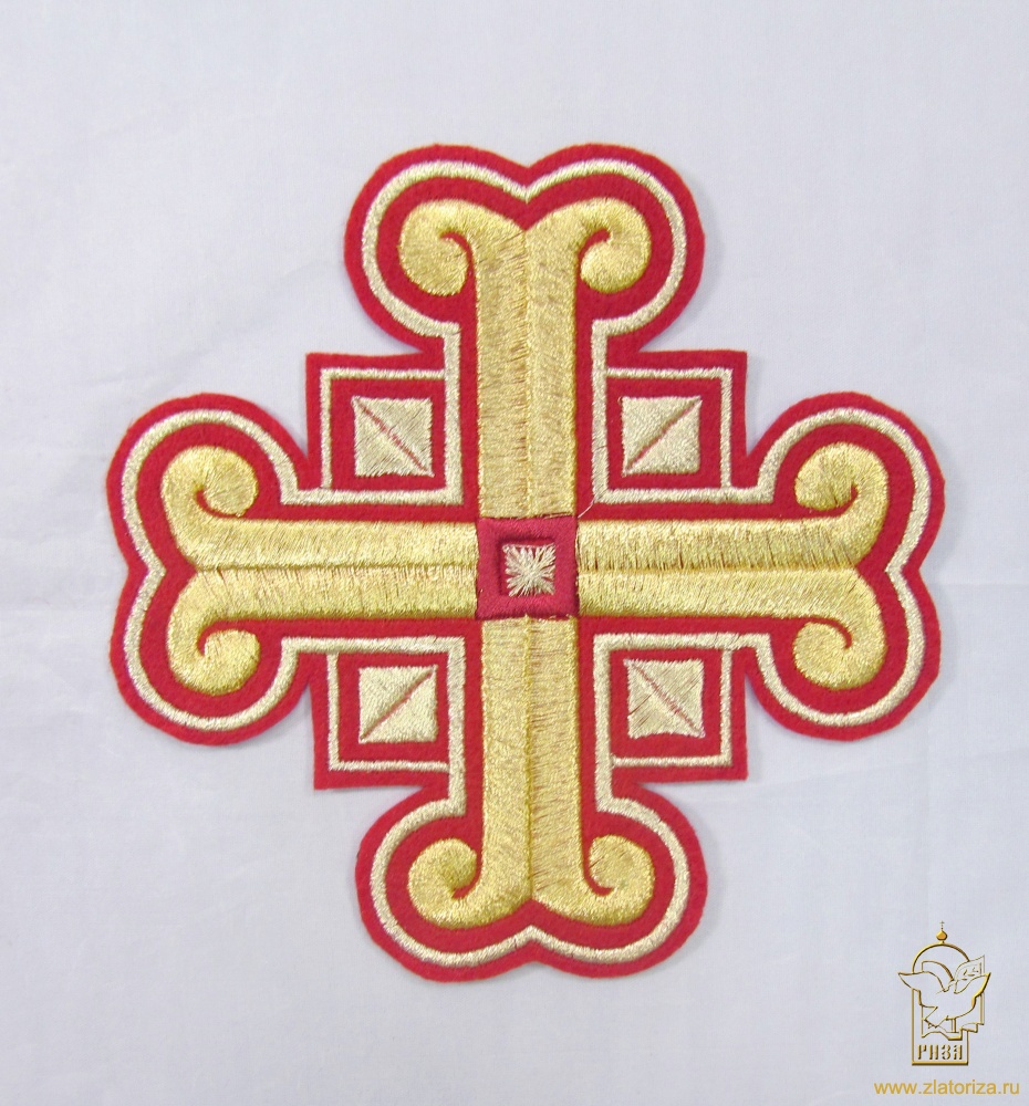 Крест 1 КАЗАНСКИЙ красный с золотом,,14,5 -16 см