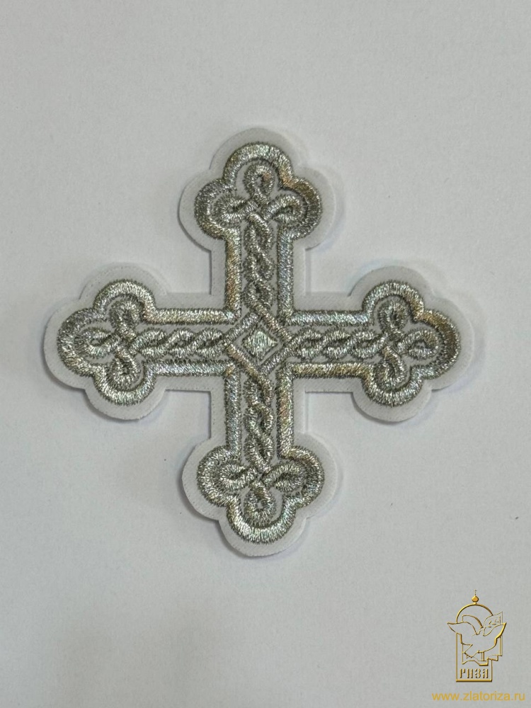 Крест 2 ОКРУГЛАЯ ПЛЕТЕНКА, белый со светлым и/или темным серебром, 10-12 см