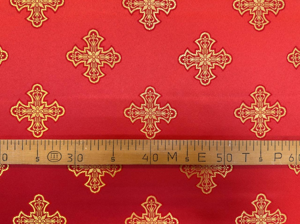 Шелк САРОВСКИЙ, красный с золотом, шир. 150 см, Павловский Посад