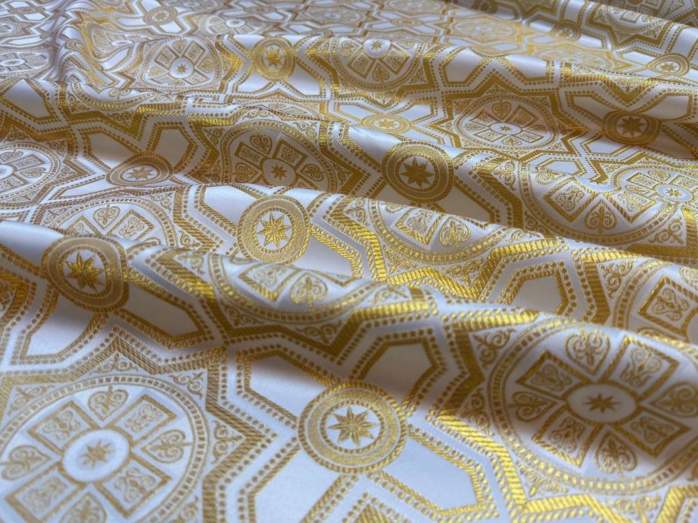 Парча НЕВСКИЙ, белый с золотом, шир. 150 см, Рахманово