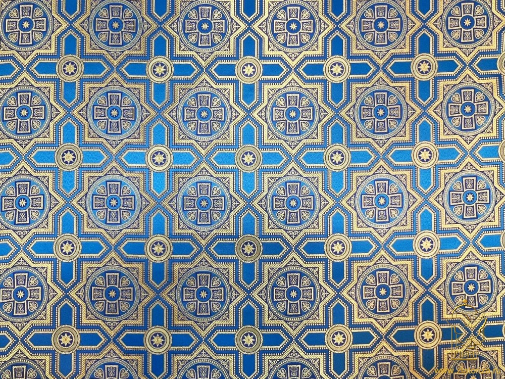 Шелк НЕВСКИЙ, голубой с золотом, шир. 150 см, Рахманово