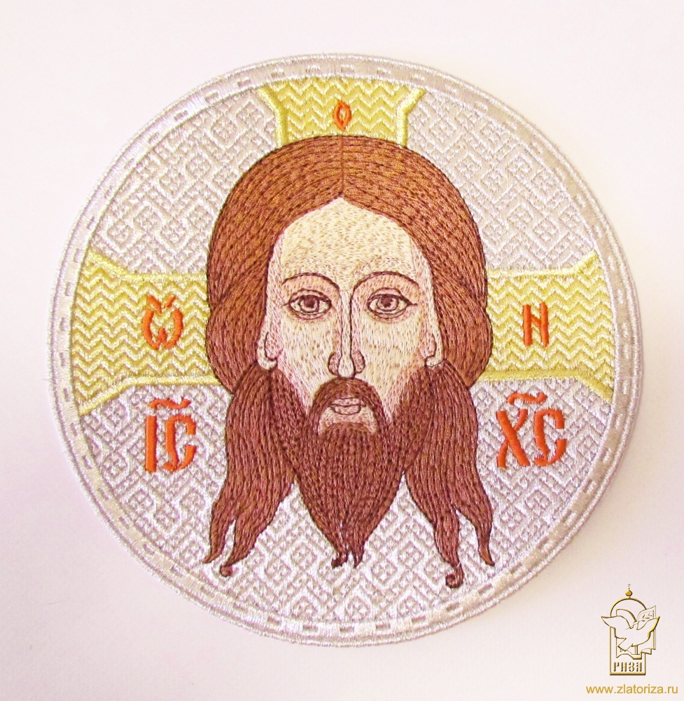 Икона Спасителя, диаметр 17,5 см, вышитая, арт. 19160