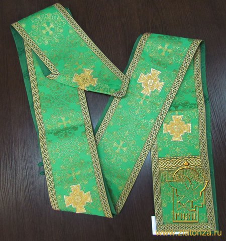 Орарь двойной зеленый с золотом, шелк, без поручей