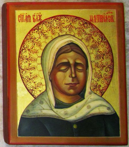 Икона Матрона Московская святая блаженная, письмо Палех, 10х12 см, на новой доске