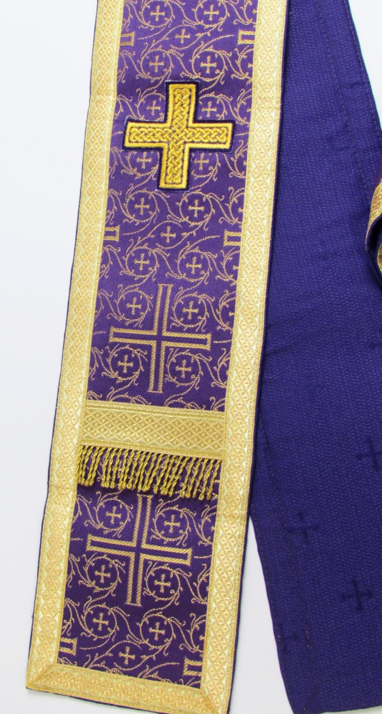 Орарь фиолетовый с золотом, шелк, с поручами