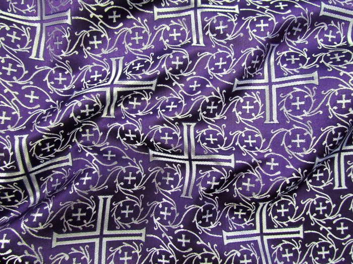 Шелк ВИЗАНТИЙСКИЙ КРЕСТ/АФОН, фиолетовый с серебром, шир. 160 см