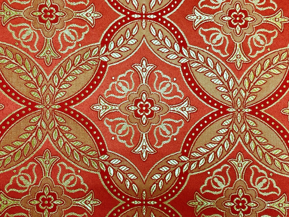 Шелк КРУЖЕВНИЦА / ЛАВР, красный с золотом, шир. 150 см, ПП