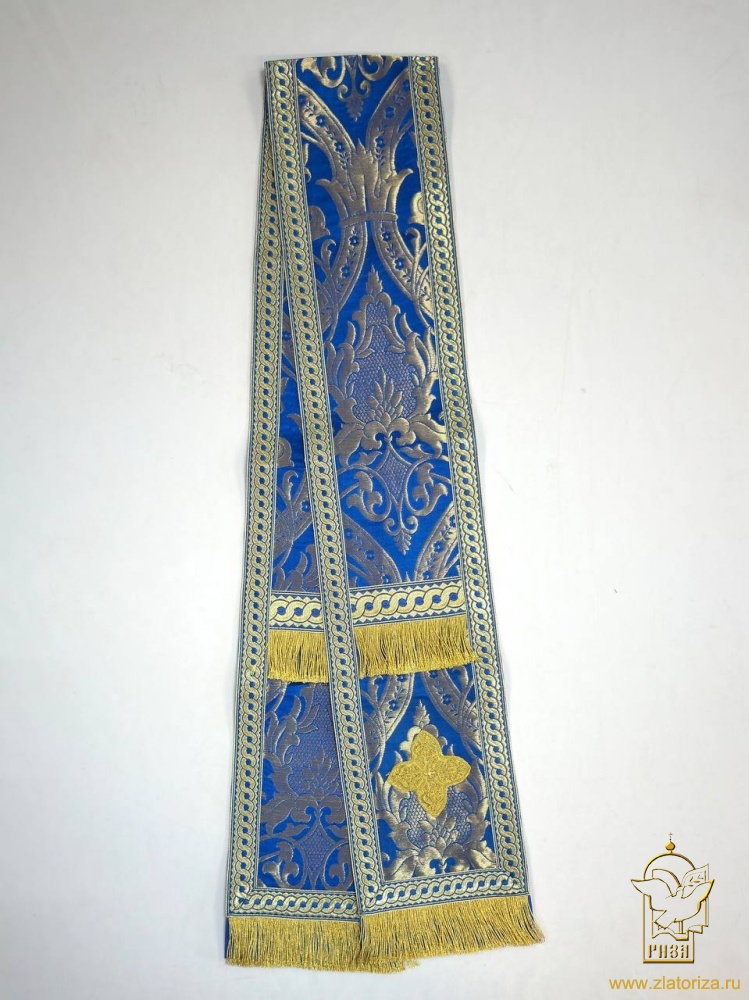 Закладка синяя с золотом с канительным крестом
