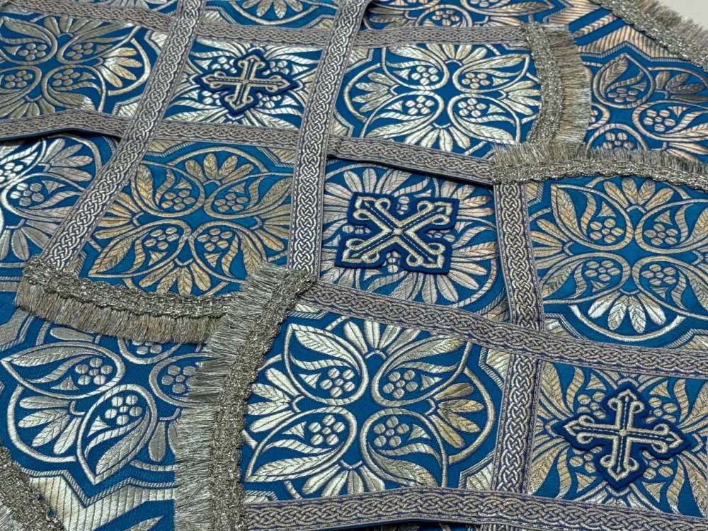 Покровцы парча, голубой с серебром