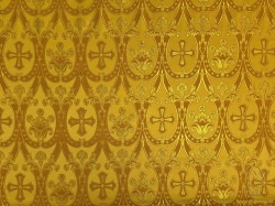 Парча СЛАВЯНСКИЙ желтая с золотом, с горчичной окантовкой, шир. 150 см