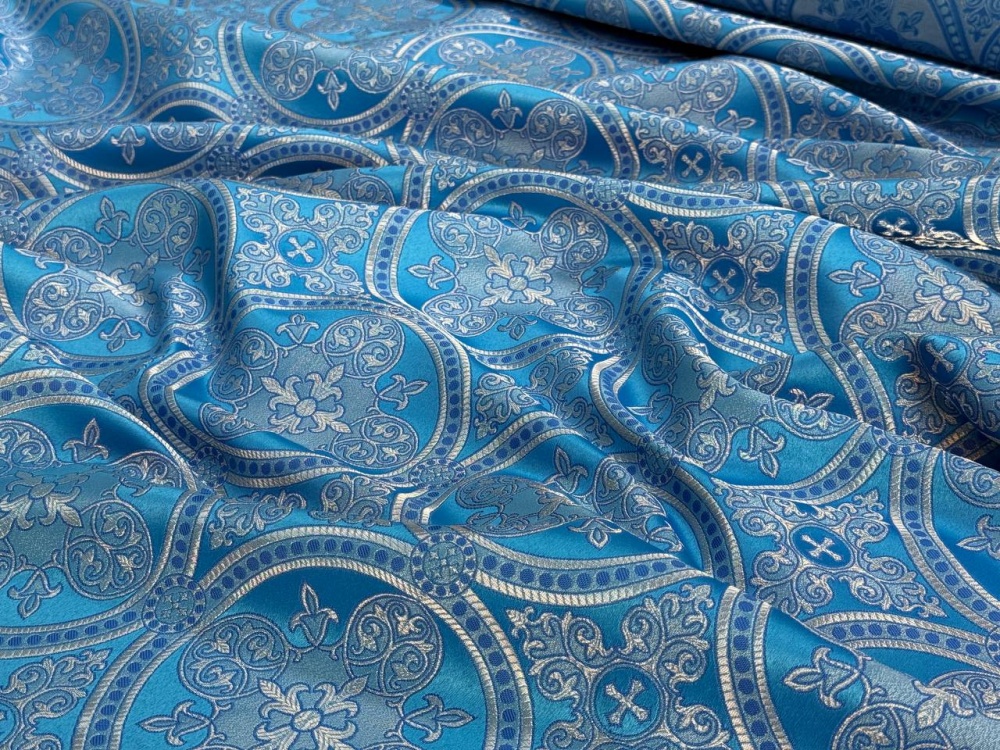 Парча ВЛАДИМИРСКАЯ, голубая с серебром, шир. 150 см, Рахманово