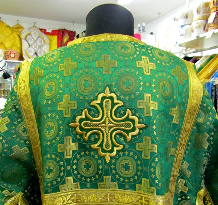 Стихарь алтарный, шелк, зеленый с золотом.