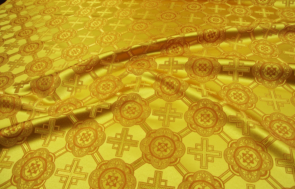 Шелк НИКОЛЬСКИЙ, желтый с горчицей с золотом, шир. 150 см, Рахманово