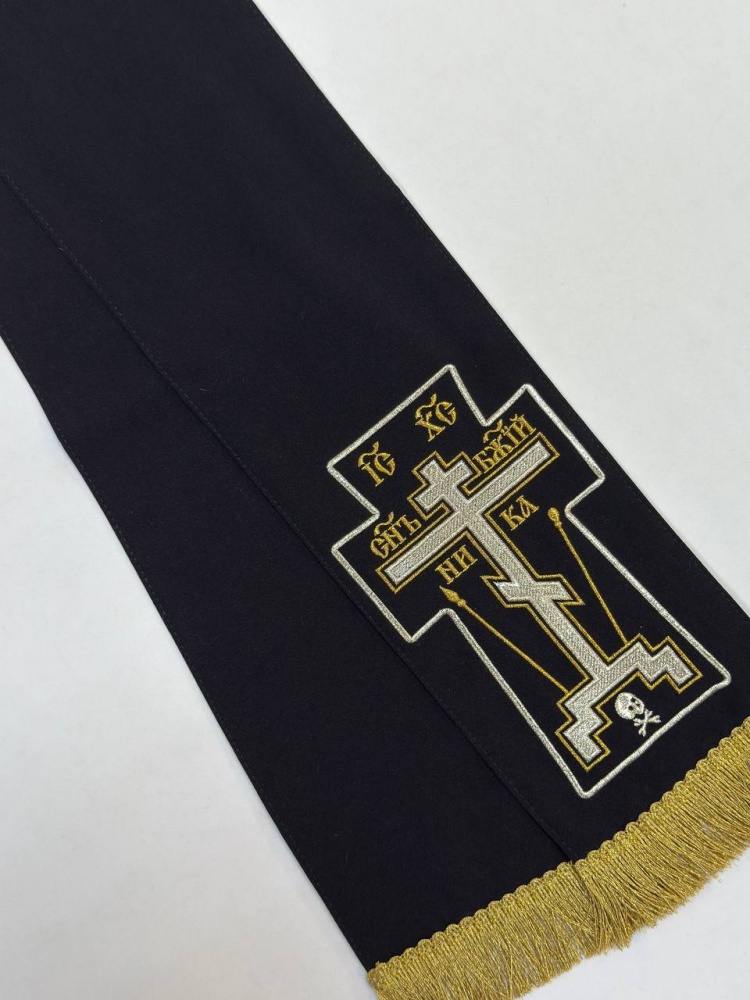 Закладка, вышитая, ГОЛГОФА, габардин, черная с серебро/золото
