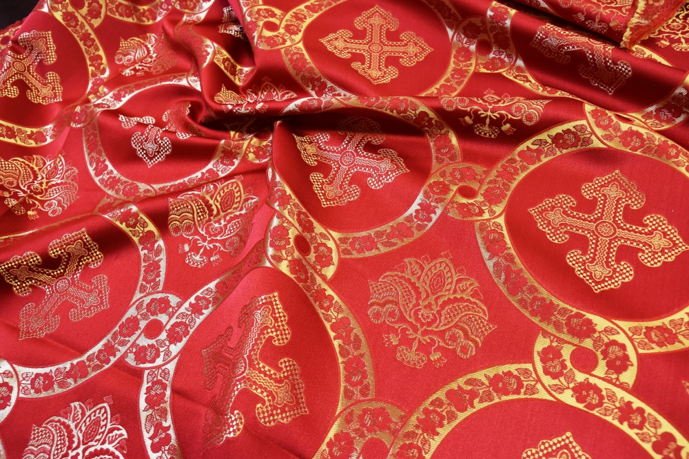Шелк ГЕФСИМАНСКИЙ САД, красный с золотом, шир. 160 см