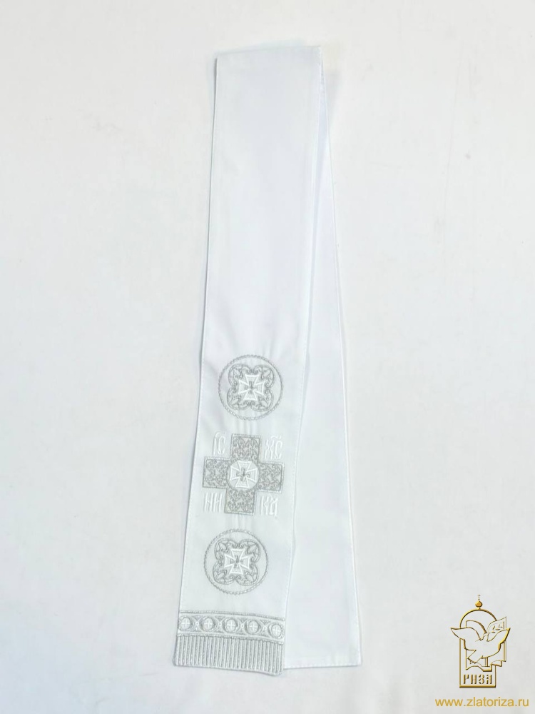 Закладка вышитая, белая с серебром, шир. 10 см