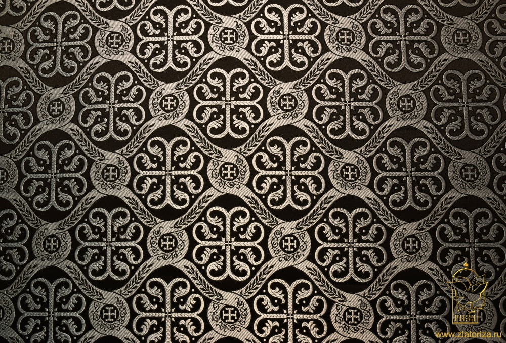 Шелк РАСЦВЕТШИЙ КРЕСТ, черный с серебром, шир. 150 см,