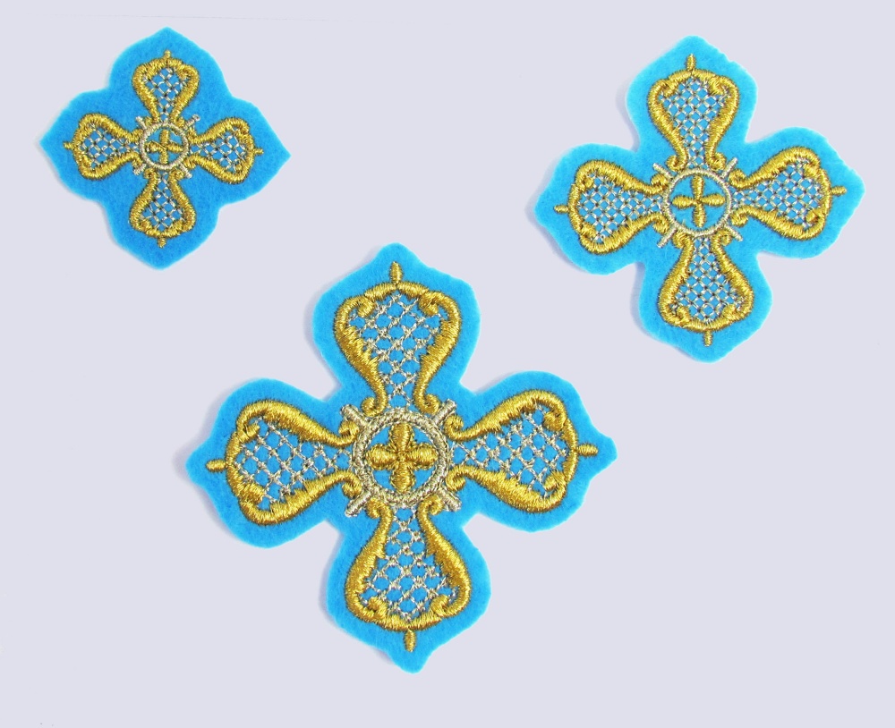 Набор крестов КАРЕТНЫЙ, архиерейский, голубой с золотом, 21 шт,