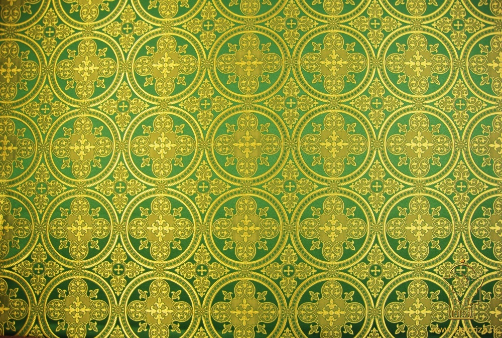 Шелк ВЛАДИМИРСКИЙ, зеленый с золотом, шир. 150 см, Рахманово