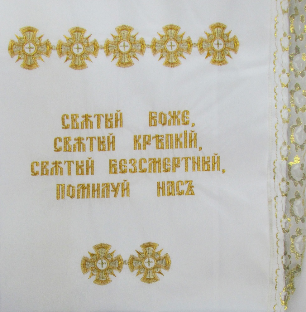 Погребальный набор, габардин, вышивка: Ангелы (навалочка + покрывало), С