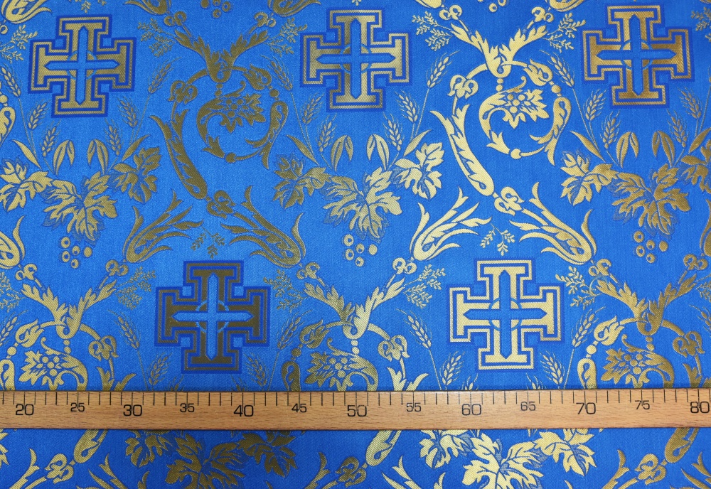 Шелк КАНА, синяя с золотом, шир. 160 см