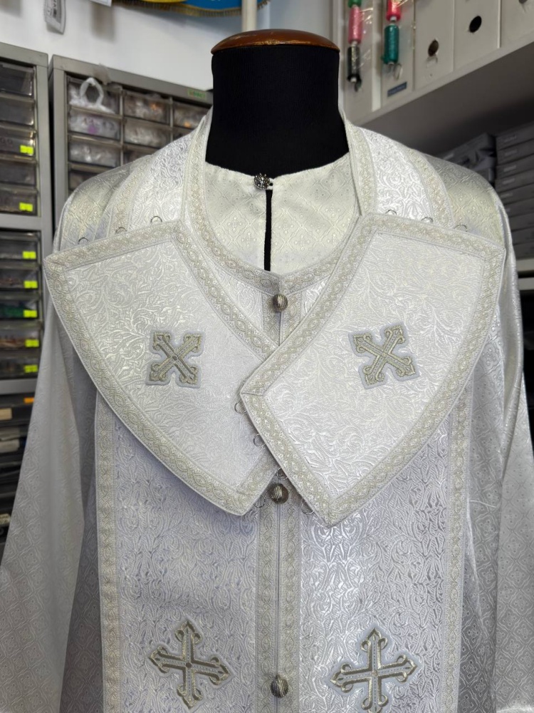 Епитрахиль + поручи, белый с серебром, шелк