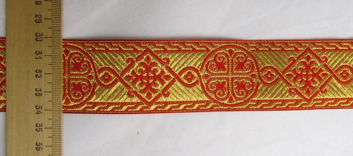 Галун ВИЗАНТИЯ, красный с золотом, шир. 4 см, ФР